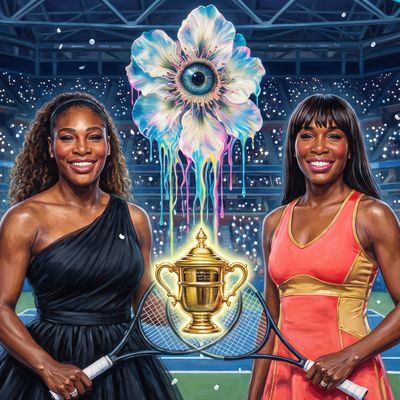 Serena and Venus Williams, portrait painted by MLow: Sisters Under the Lights