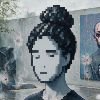 shills81.eth, portrait painted by MLow: Topknot in the Noguchi Garden