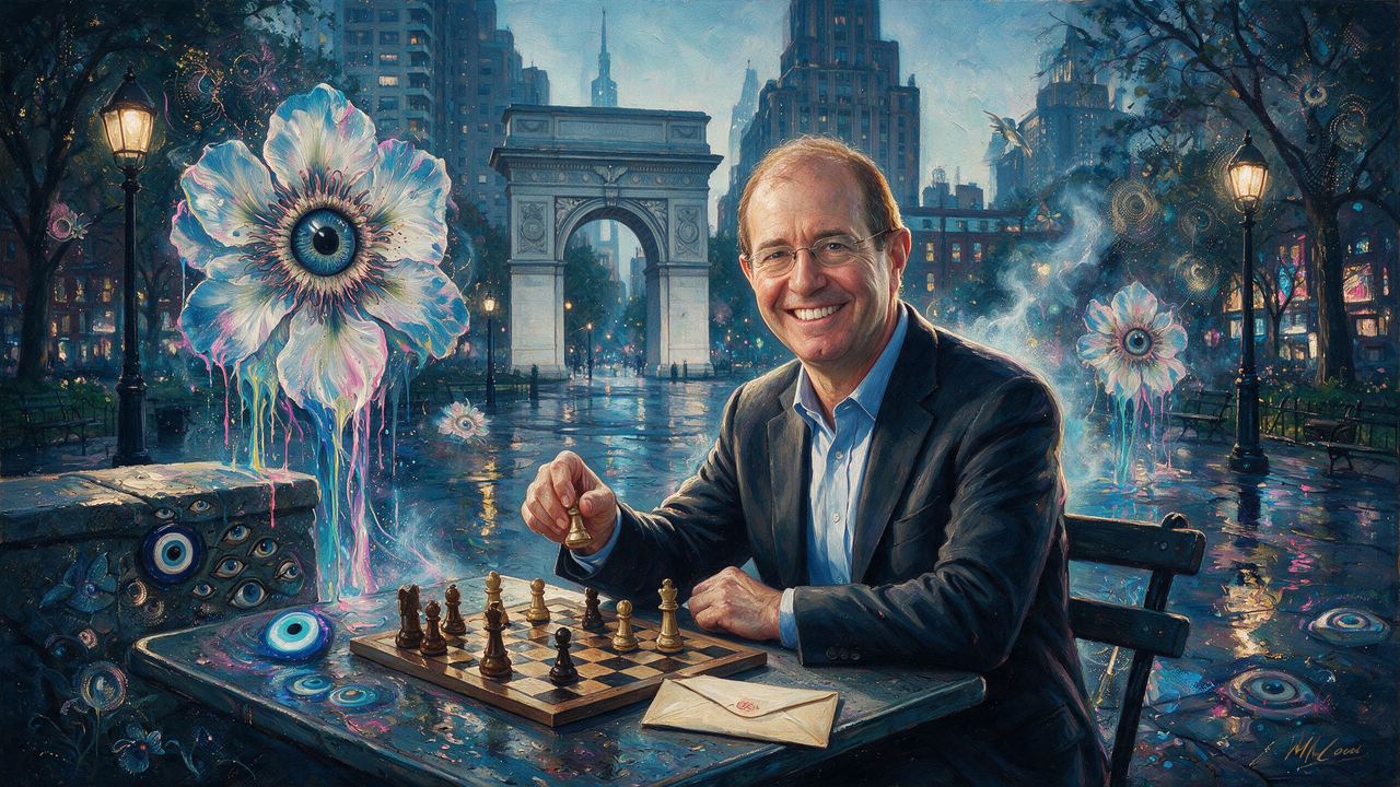 Silvio Micali, portrait painted by MLow: Proof in Washington Square