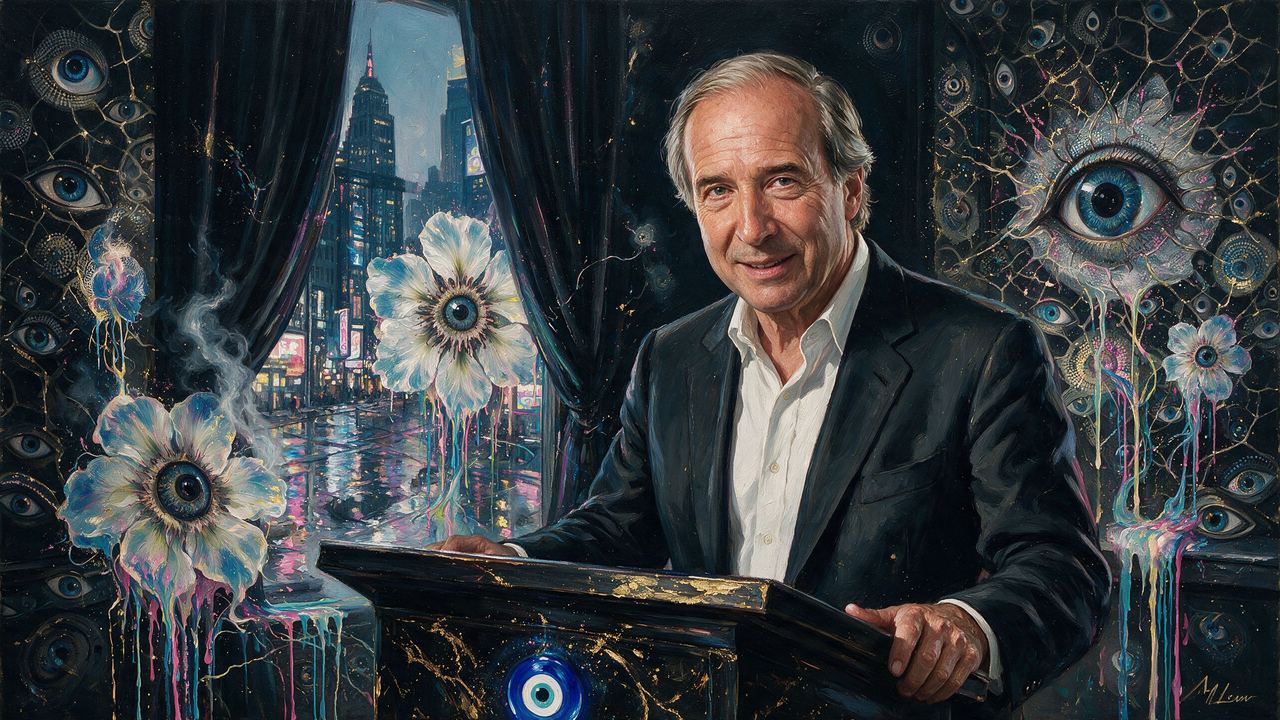 Simon de Pury, portrait painted by MLow: Going Once