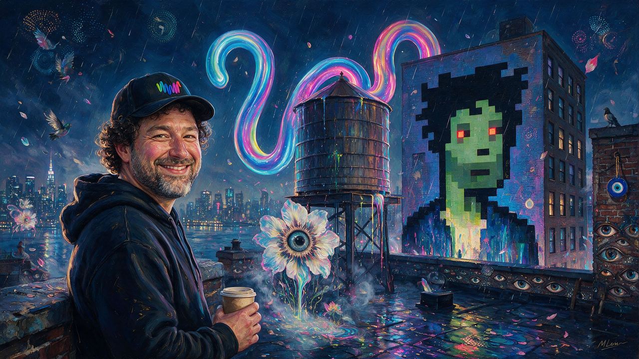 Snowfro, portrait painted by MLow: The Squiggle on the Water Tower
