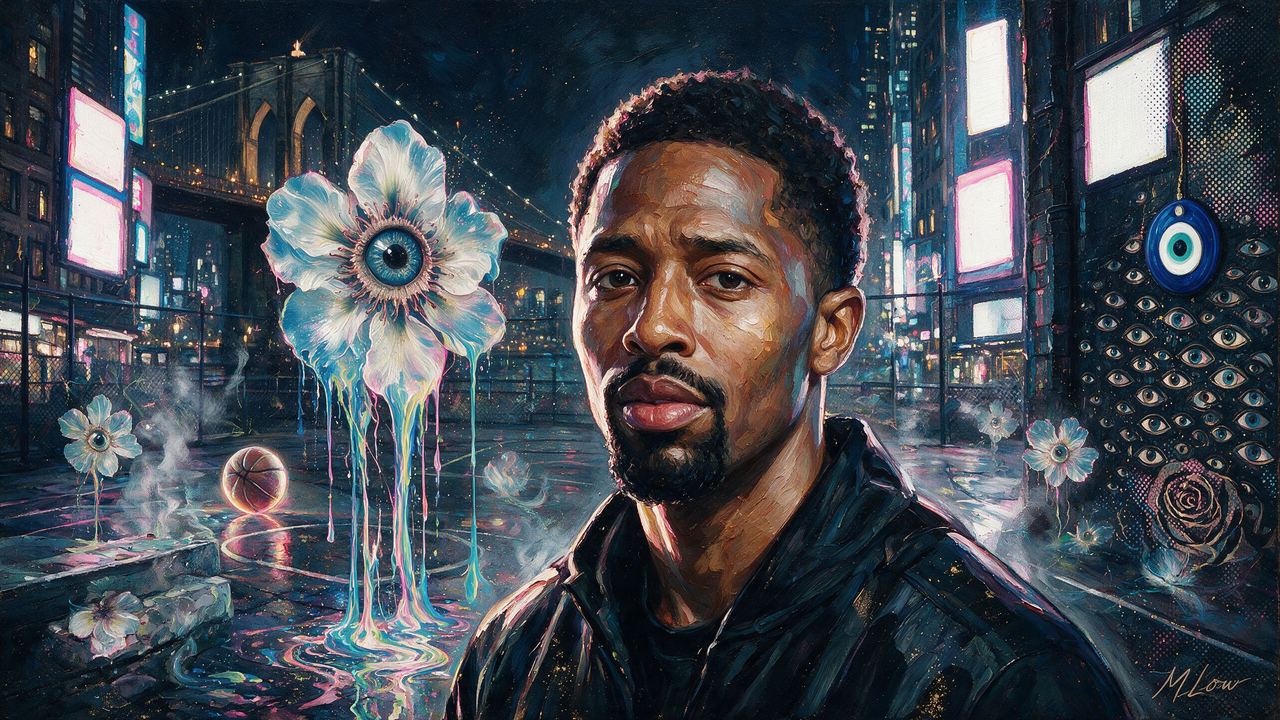 Spencer Dinwiddie, portrait painted by MLow: Ball on the Night Court