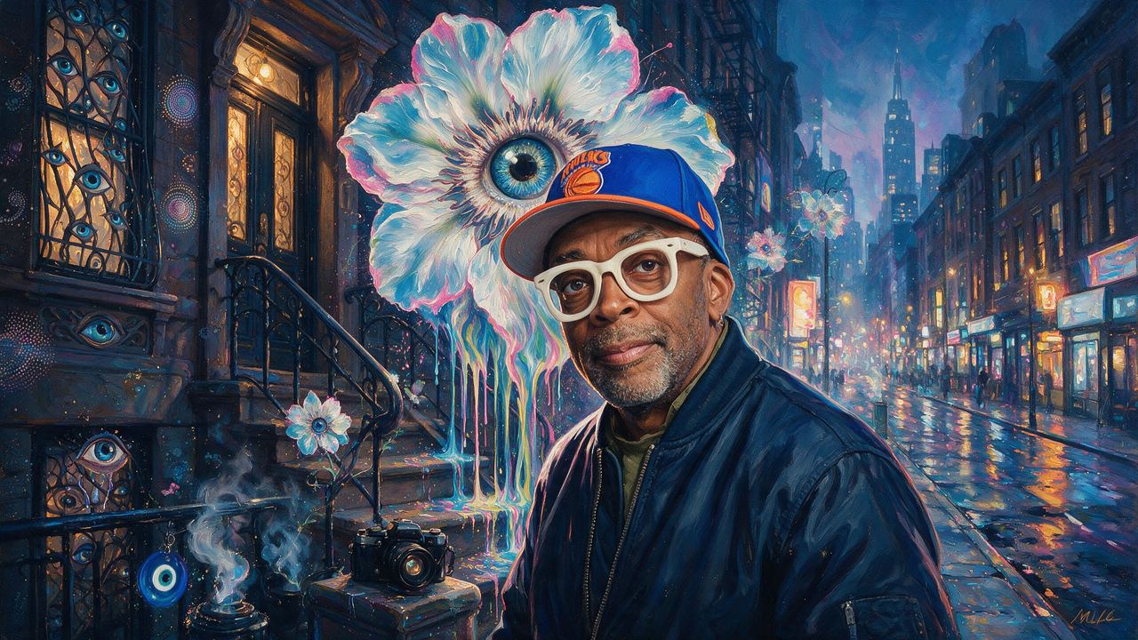 Spike Lee, portrait painted by MLow: Stoop Camera