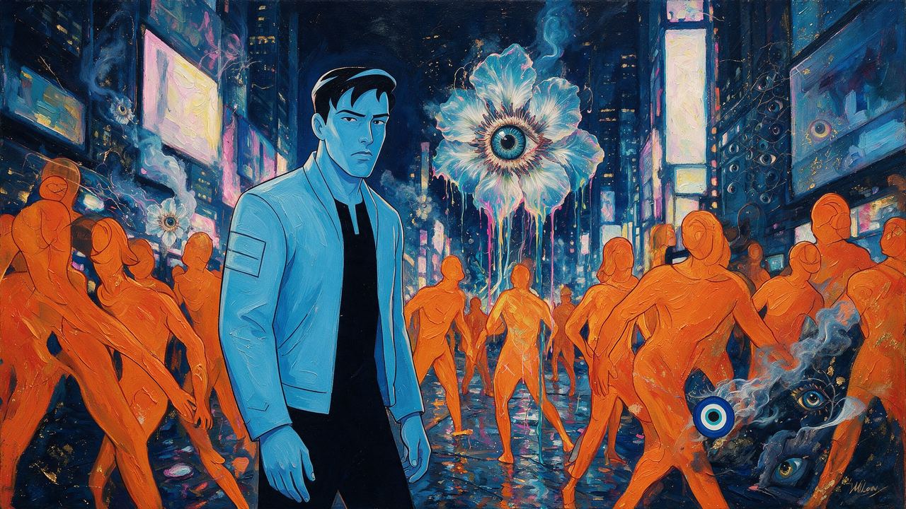 Spuno, portrait painted by MLow: Blue Man in the Crowd