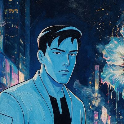 Spuno, portrait painted by MLow: Blue Man in the Crowd