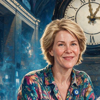Stacy Herbert, portrait painted by MLow: Under the Clock at Grand Central
