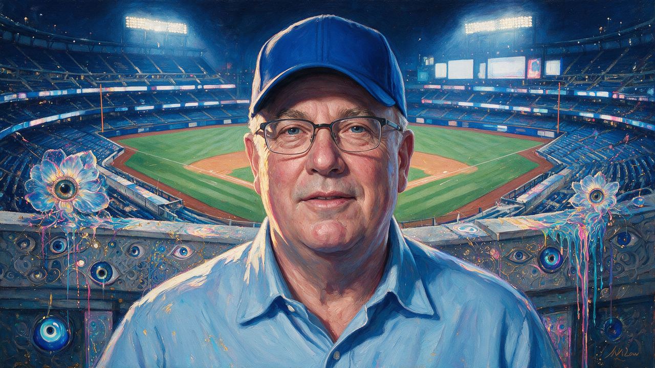 Steve Cohen, portrait painted by MLow: Owner's Box, Night Game