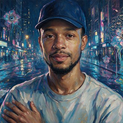 Steve Sweatpants, portrait painted by MLow: Wet Crosswalk at Night