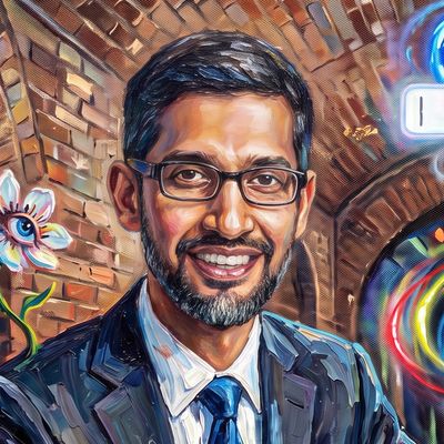 Sundar Pichai, portrait painted by MLow: The Search Bar at Chelsea Market