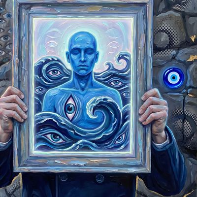 thompsona.eth, portrait painted by MLow: The Blue Man at Conference House