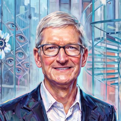 Tim Cook, portrait painted by MLow: One Apple in the Glass Cube