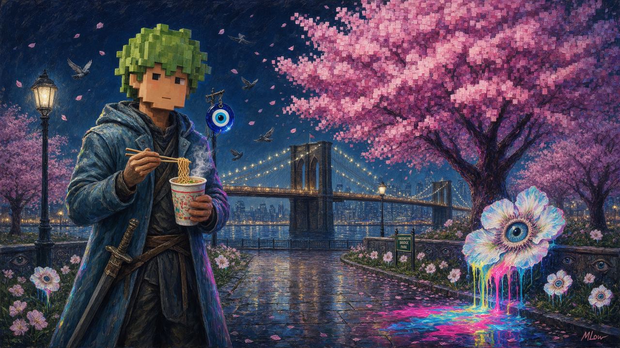 Timpers, portrait by MLow: Pixel Blossoms by the Bridge