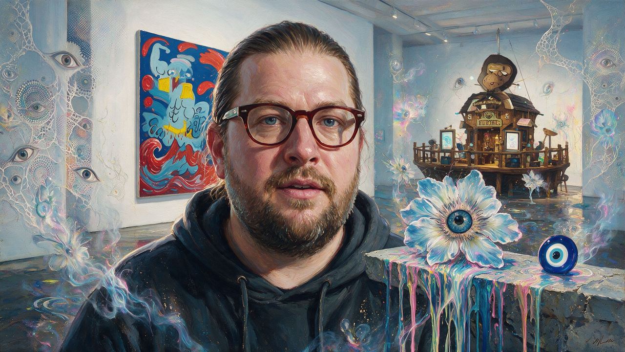 Todd Kramer, portrait painted by MLow: The Clubhouse Sculpture