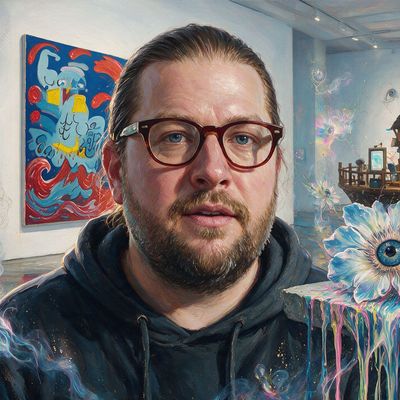 Todd Kramer, portrait painted by MLow: The Clubhouse Sculpture