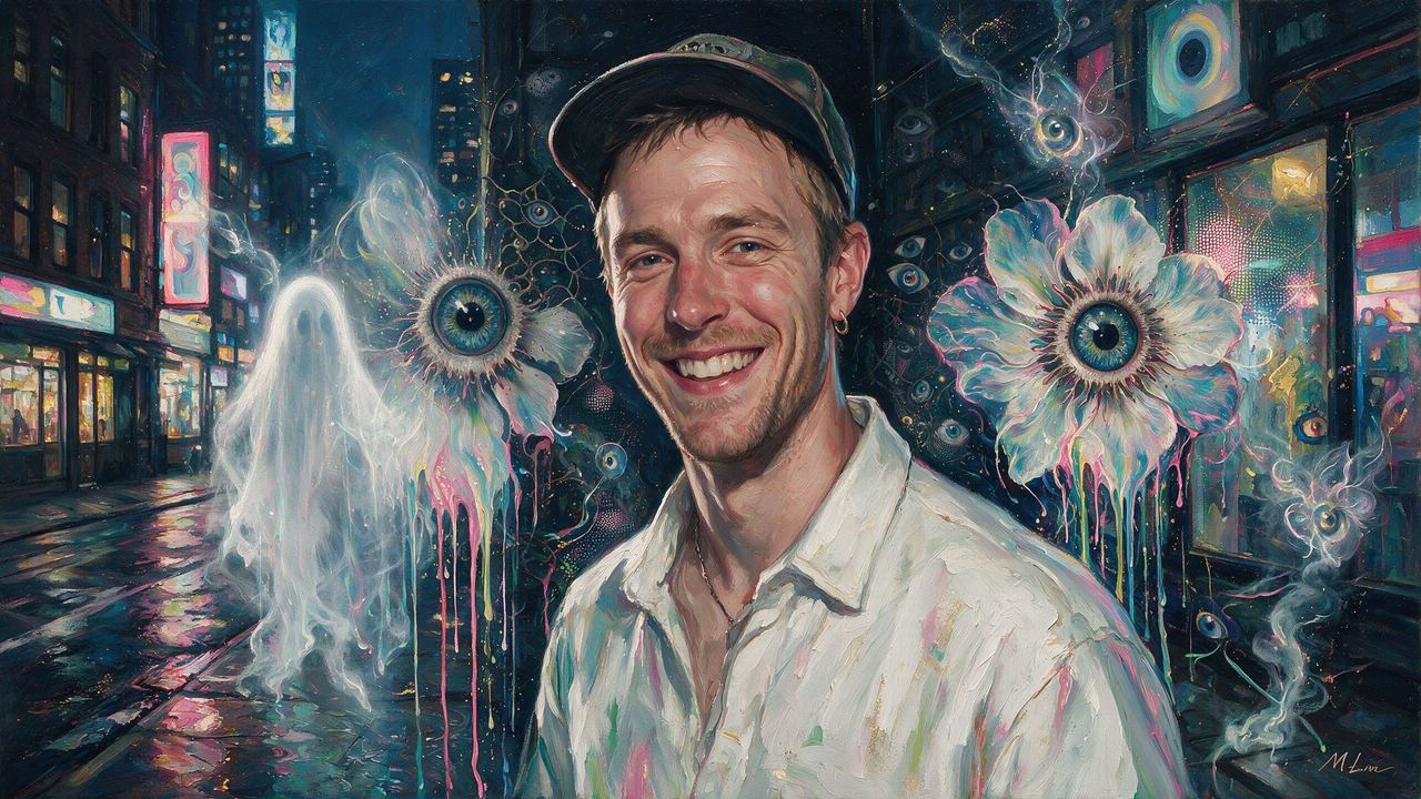 Trevor Andrew, portrait painted by MLow: Ghost on the Corner