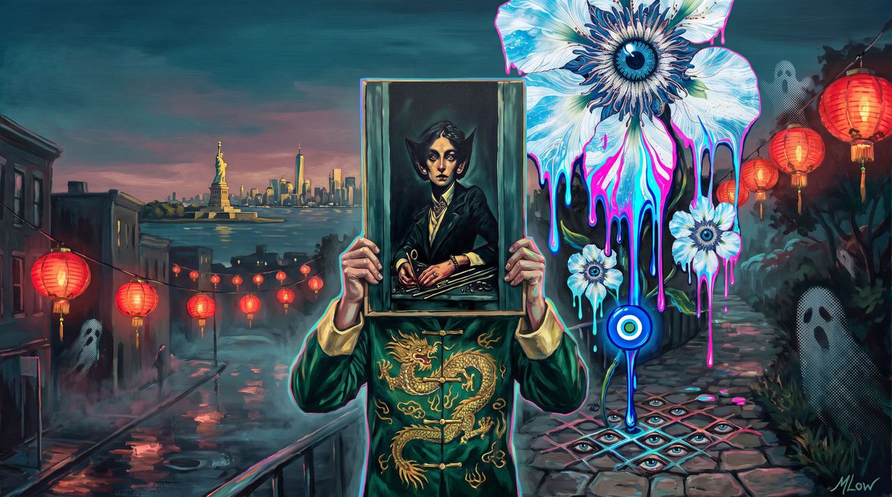 tsuka-dragon.eth, portrait painted by MLow: The Dragon Jacket in Sunset Park