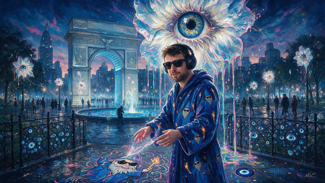 Udi Wertheimer, portrait painted by MLow: Wizard of Washington Square