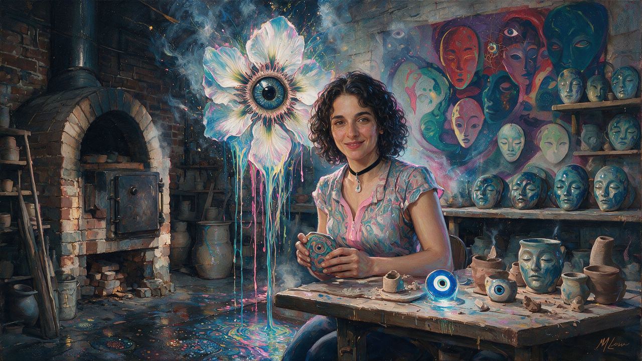 Vanessa Rosa, portrait painted by MLow: Kiln Room Faces