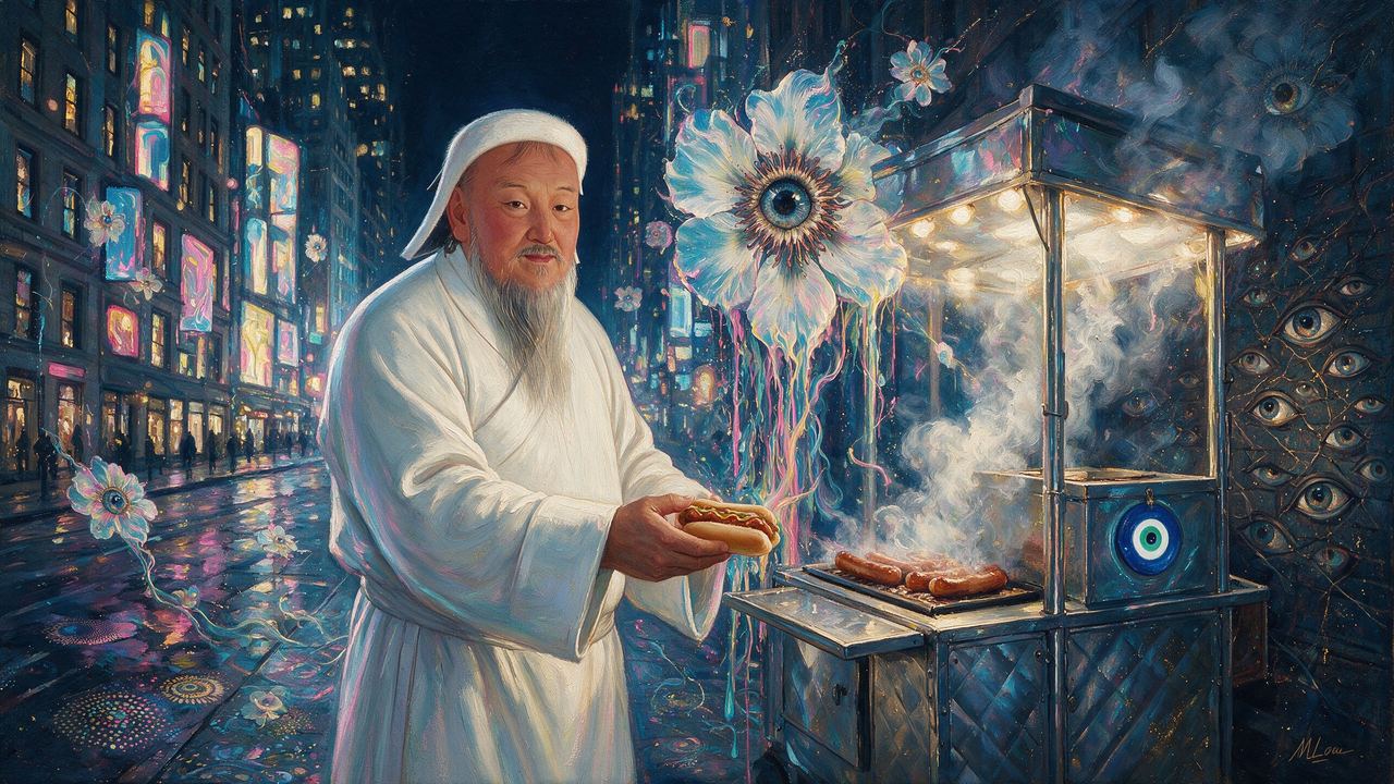 vexrex23, portrait painted by MLow: The Khan Gets a Hot Dog