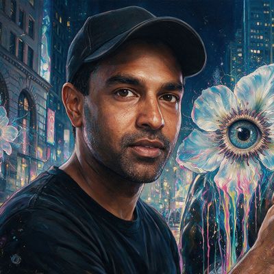 Vijay Boyapati, portrait painted by MLow: Cowrie Shell for the Bull