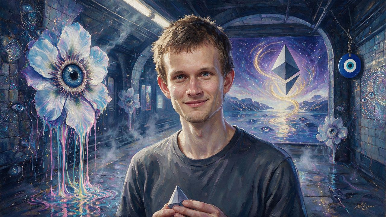 Vitalik Buterin, portrait painted by MLow: Octahedron on the Platform