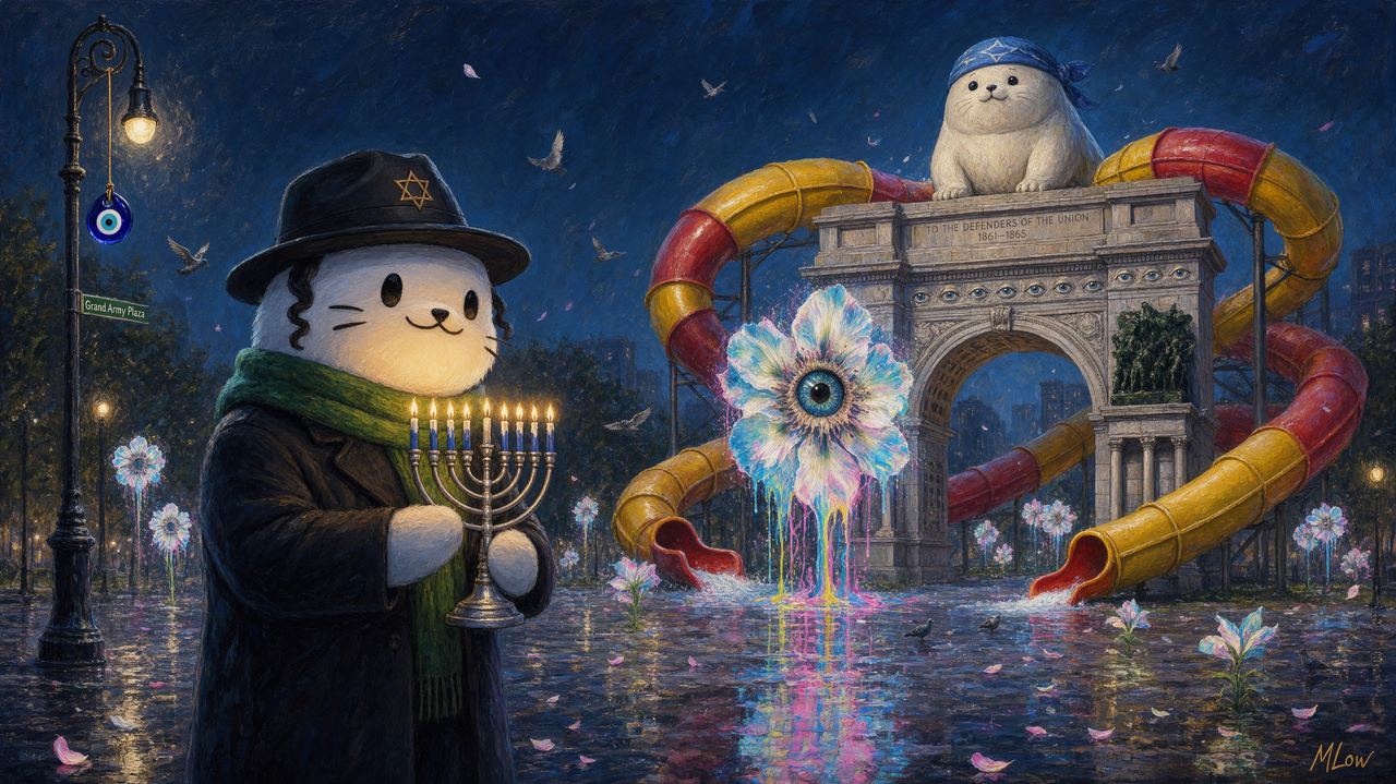 wab.eth, portrait by MLow: Lights at Grand Army Plaza