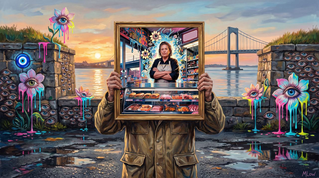 walafortress.eth, portrait painted by MLow: The Deli Counter at Fort Totten