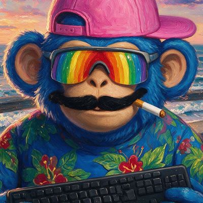 Walta, portrait painted by MLow: Typing on the Rockaway Boardwalk
