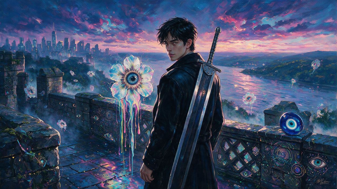 wealthmaxxer, portrait painted by MLow: Swordsman Over the Hudson