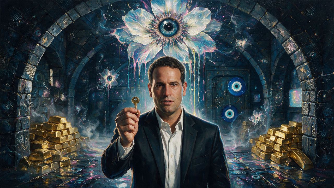 Wences Casares, portrait painted by MLow: The Vault Under Liberty Street