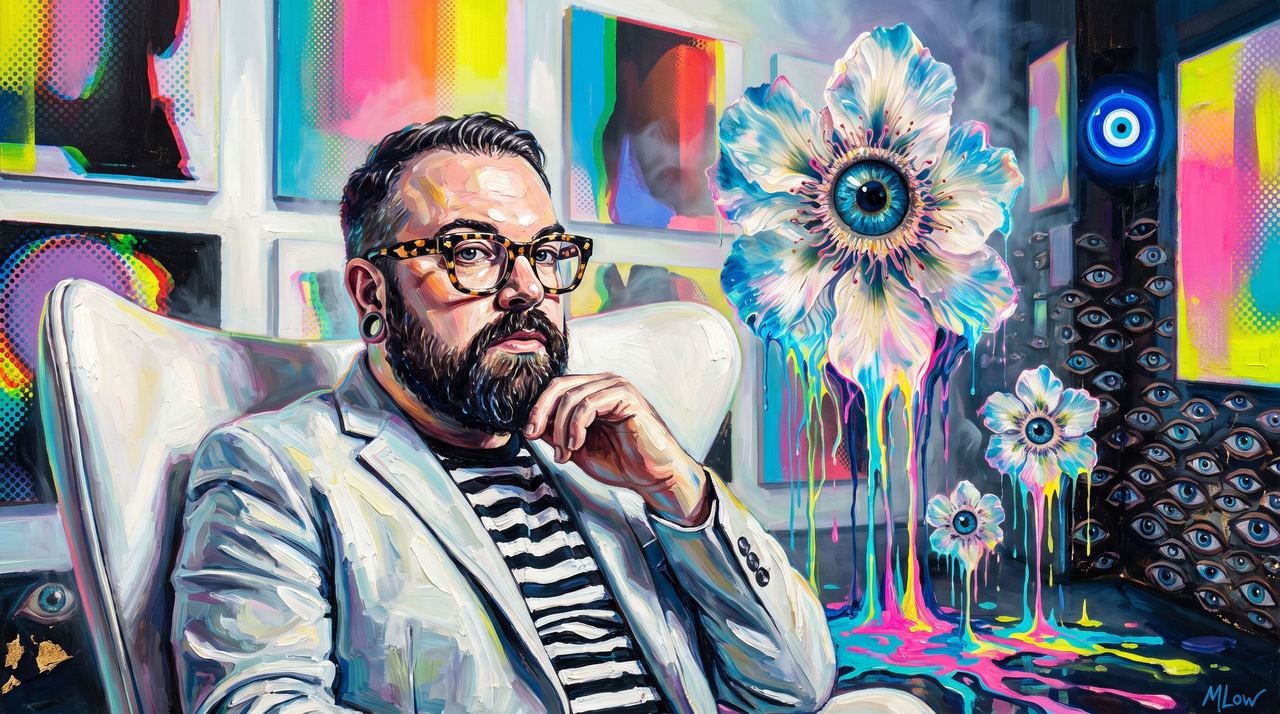 Wes McQ, portrait painted by MLow: The Maxi Sits Down