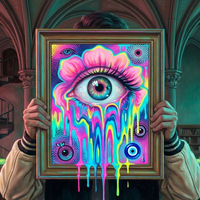 wikisam.eth, portrait painted by MLow: The Golden Eye Flower in the Library