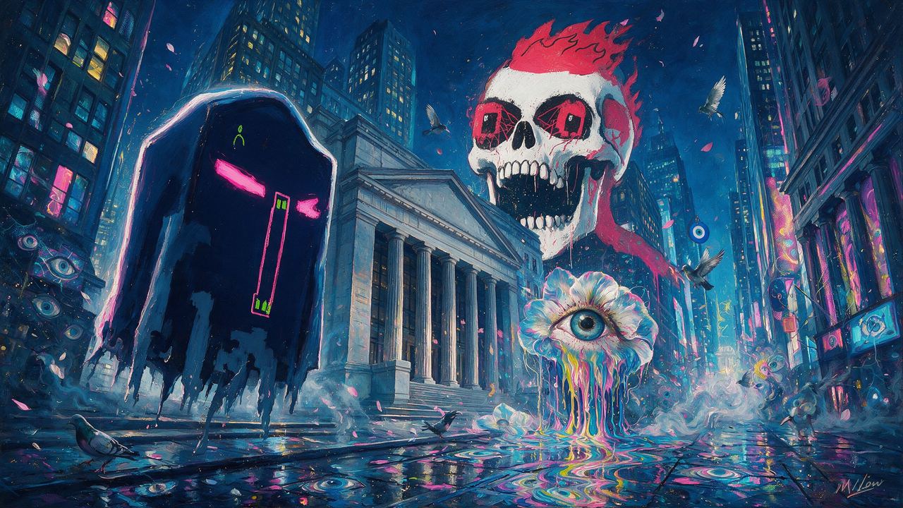 XCOPY, portrait painted by MLow: Afterburn Over Wall Street