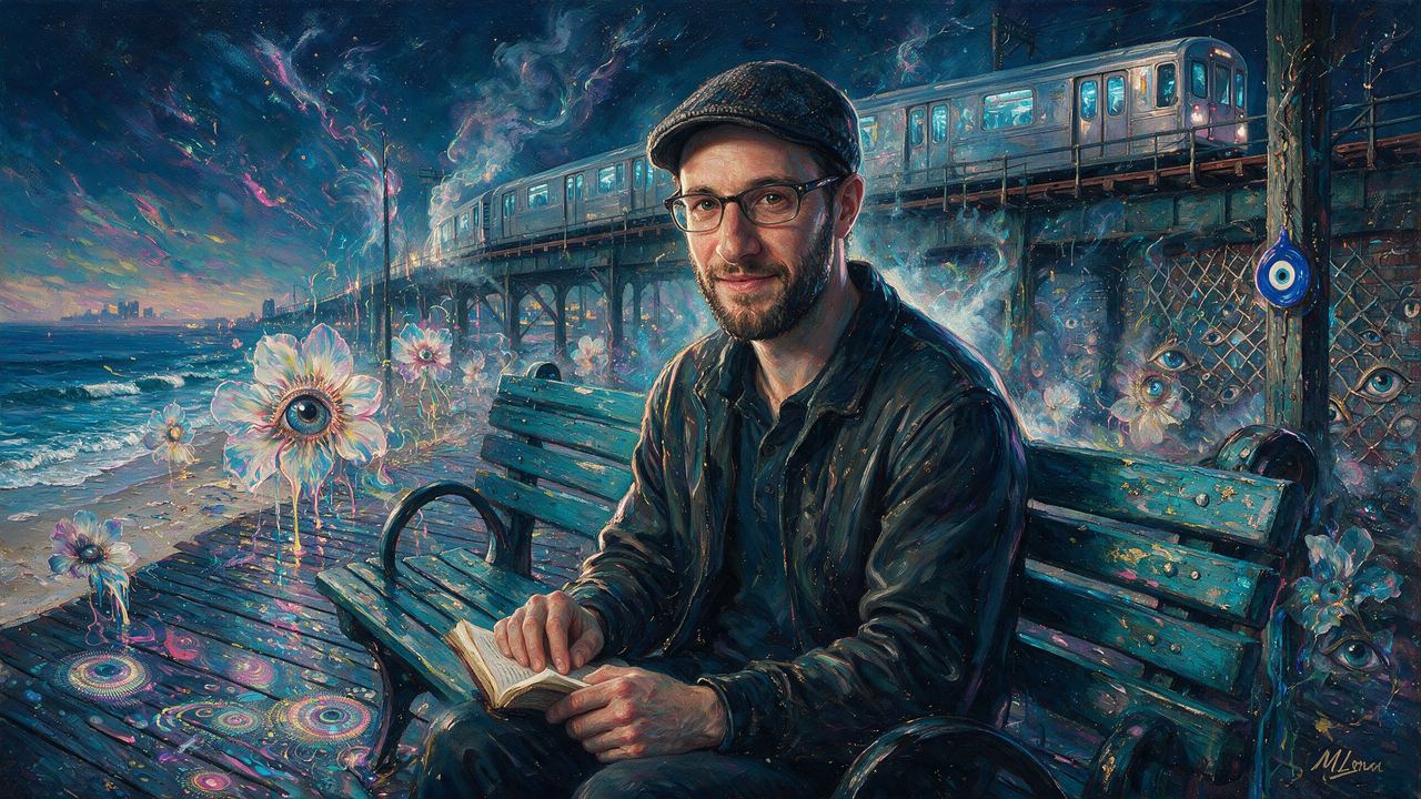 Yan Pritzker, portrait painted by MLow: Brighton Beach Book Club