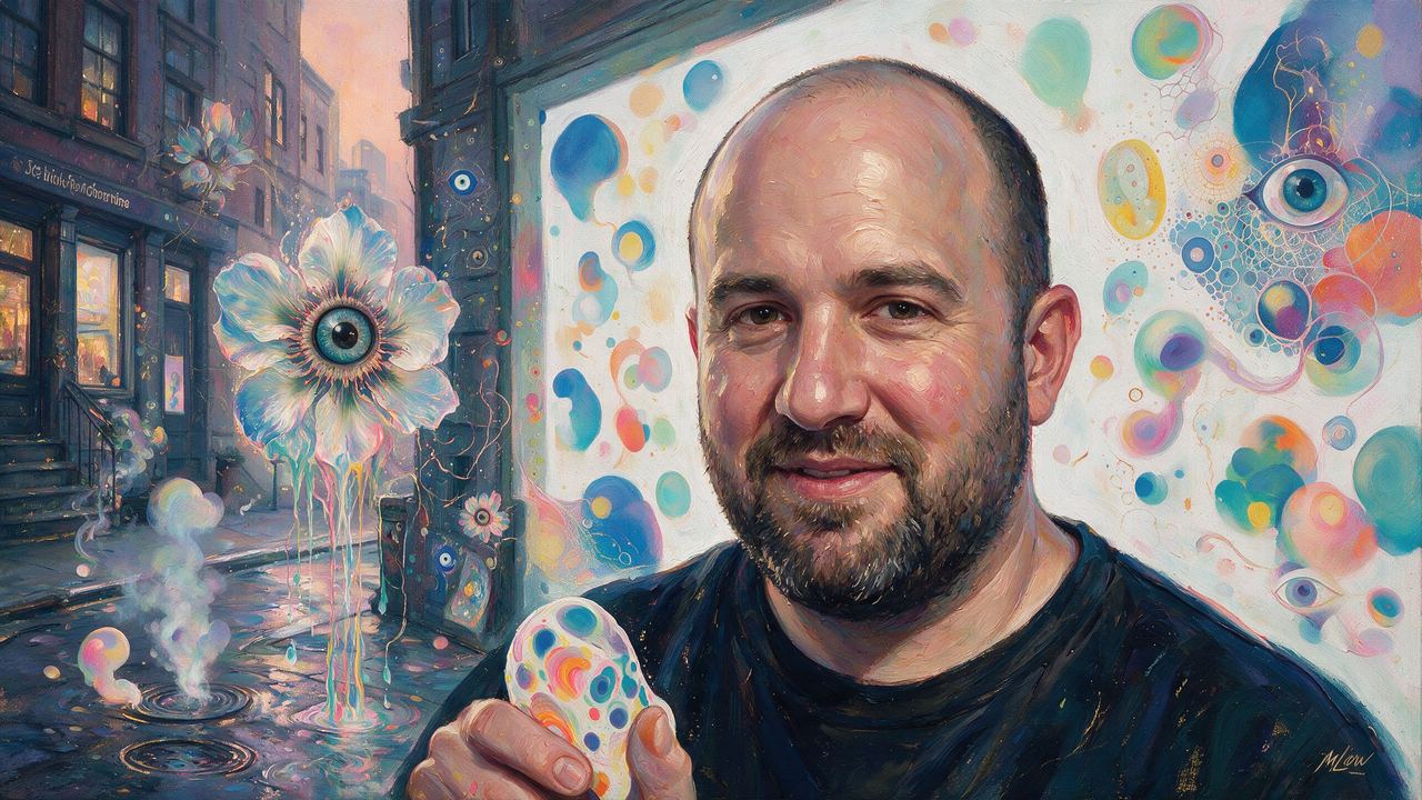 Zach Lieberman, portrait painted by MLow: Soft Blobs, Wet Street
