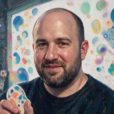 Zach Lieberman, portrait painted by MLow: Soft Blobs, Wet Street