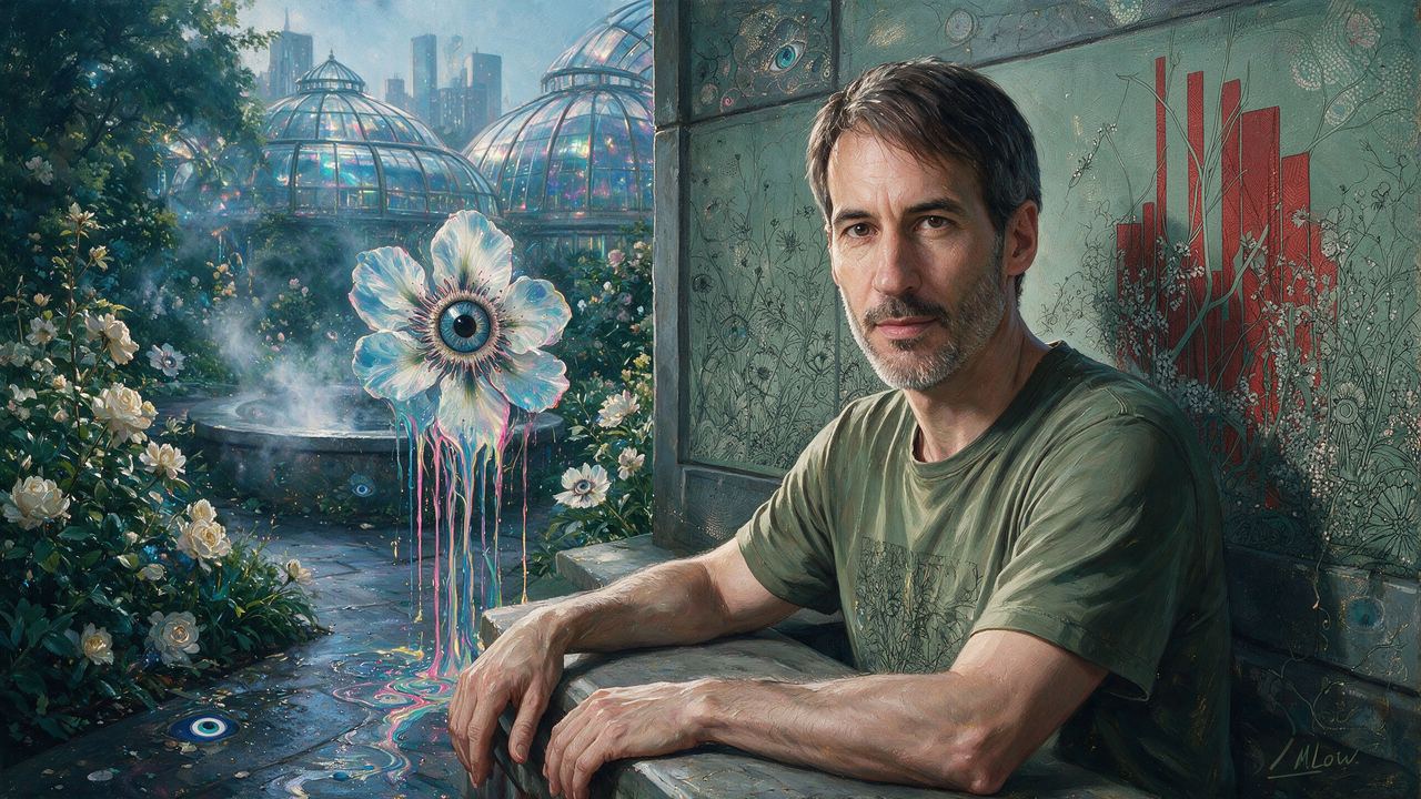 Zancan, portrait painted by MLow: Bench by the Glasshouses