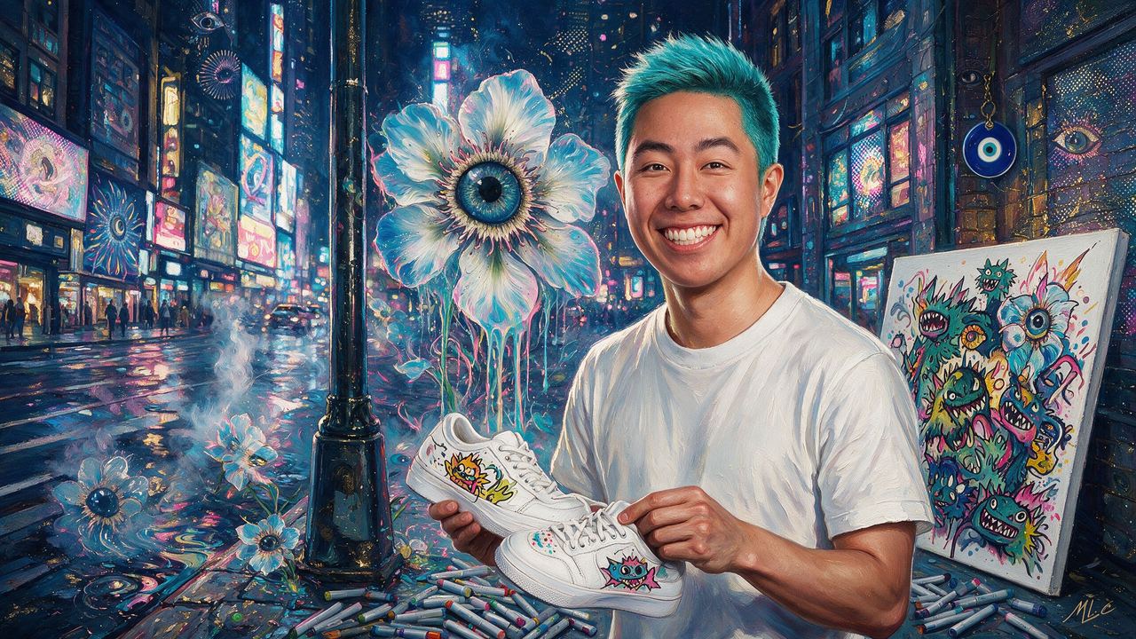ZHC, portrait painted by MLow: Critters on a Sneaker