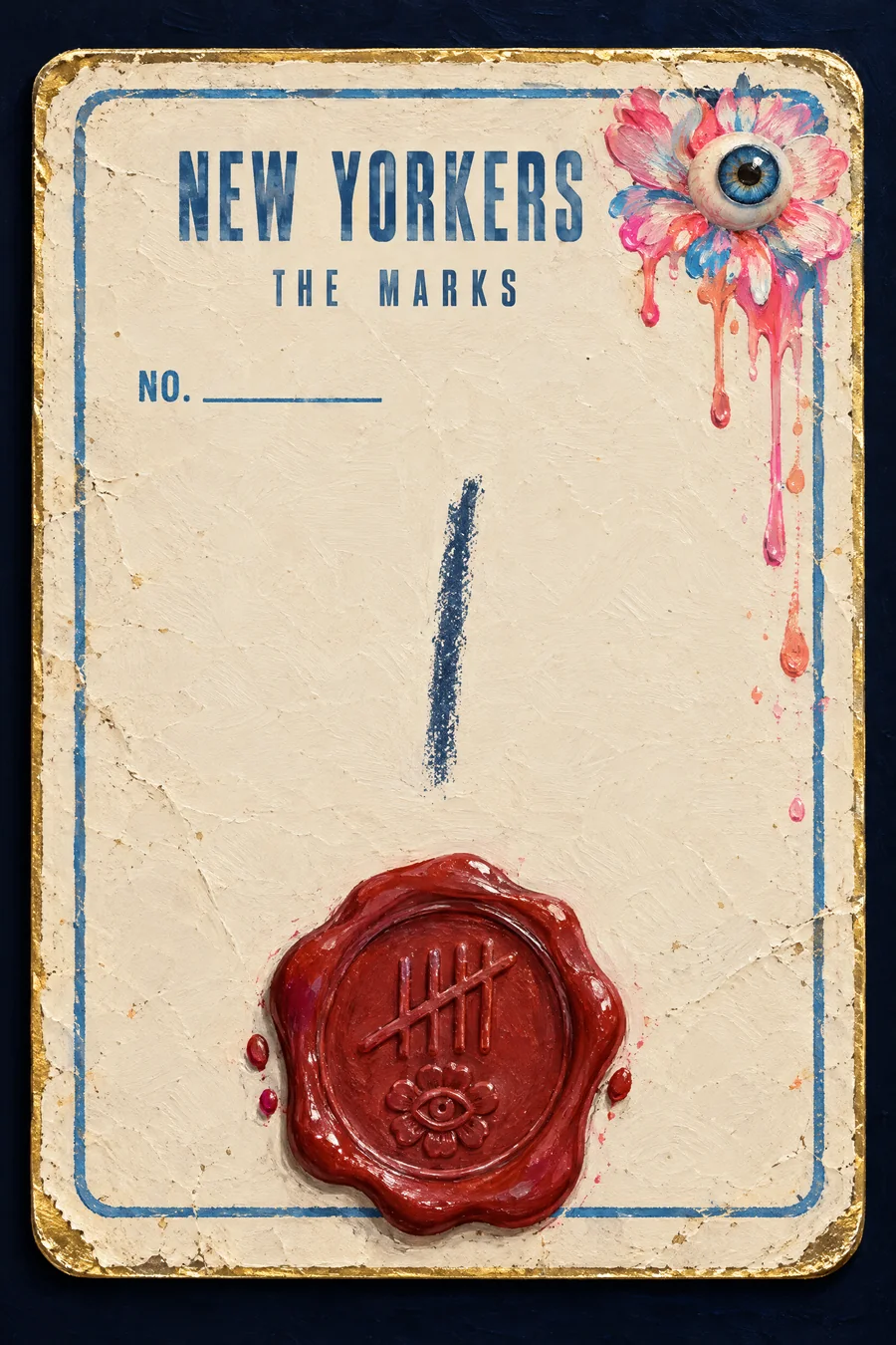 A sealed census card: NEW YORKERS, THE MARKS, one tally stroke, a red wax seal