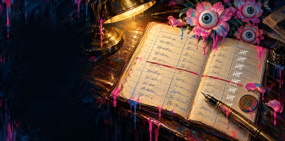 A census taker's ledger, chalk tally marks down the last column