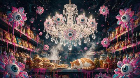 The Bodega Chandelier, painted by MLow