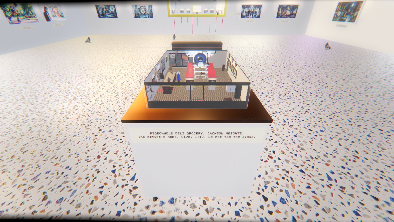 The Museum of Modern Pigeon: the bodega, live, in a glass case, THE PIGEONHOLE by MLow