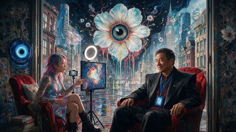 Tenzin Wangdu, a man who films portraits of artists in the doorway of their studios