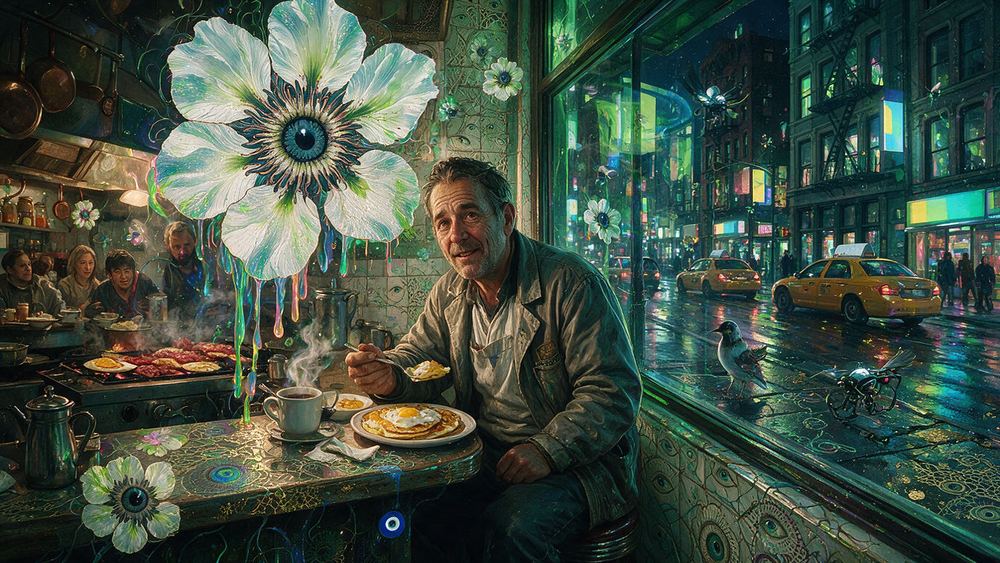 Ephraim Blum, a cab driver eating alone at a counter at two