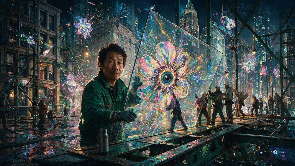 Sung-min Fung, a glazier setting a pane the size of a room