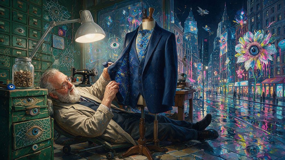 Gedalia Rubinstein, a tailor rebuilding a suit for a man who has changed shape
