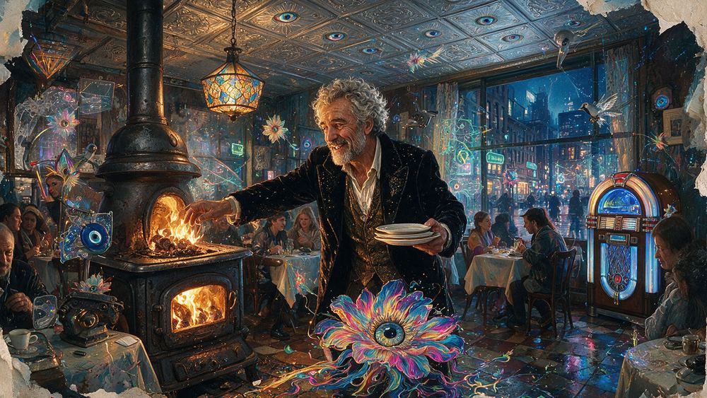 Ephraim Friedlander, a man who feeds the coal oven on a Bleecker Street corner