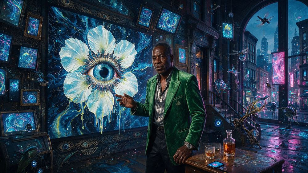 Kofi Boateng, a man who hangs his collection on screens so anyone in the room can see it