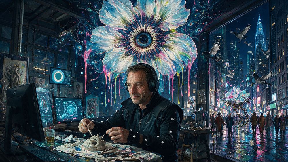 Salvatore Buonocore, a man who sculpts in a headset in a Flatiron loft
