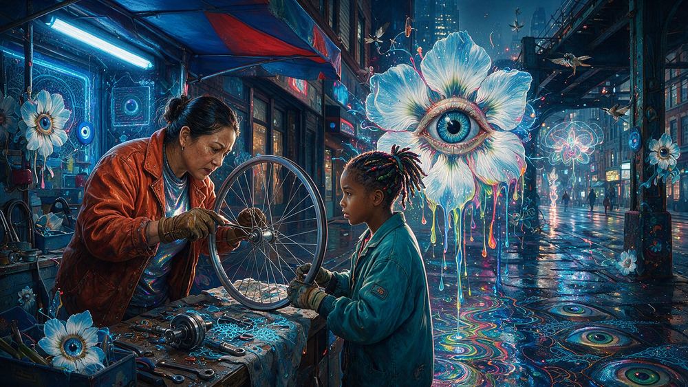 Editha Delos-Reyes, a bicycle wheel builder truing by ear